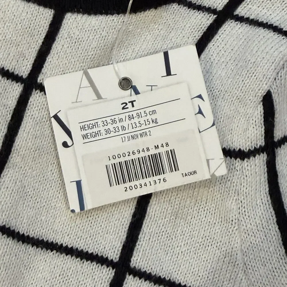 Janie and Jack Black White Windowpane Sweater Dress Shoulder Bow Toddler 2T NWT